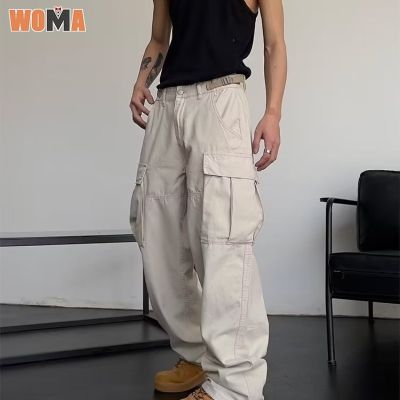 WOMA กางเกงคาร์โก้ขาตรงวัสดุคุณภาพสูงสำหรับผู้ชายสไตล์กางเกงลำลองทรงหลวมๆใหม่