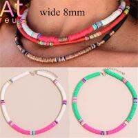 【CW】❉✶✲  Color Wide 8mm Polymer Clay Necklace Soft Pottery Choker Colorful Surfer Beads Collar Swim Jewelry