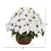 22 "Poinsettia พืชประดิษฐ์ในชาวไร่ตกแต่ง,สำนักงานจัดงานแต่งงานสีขาวพืชสีเขียวสำหรับตกแต่งสวนพืชปลอม