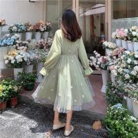 【COD】Dress autumn new school style waist show thin chiffon long sleeve skirt