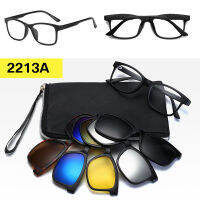 Polarized Magnetic Eyeglasses With Clip On For Male Myopia Optical Frame Glasses Retro Square Replaceable Lens Night Vision