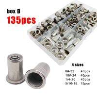 65/135pcs US Standard 8 -32 10 -24 1/4-20 5/16-18 Mix Size 304 Stainless Steel Flat Head Rivet Nut Insert Rivnut Nutsert Set Kit