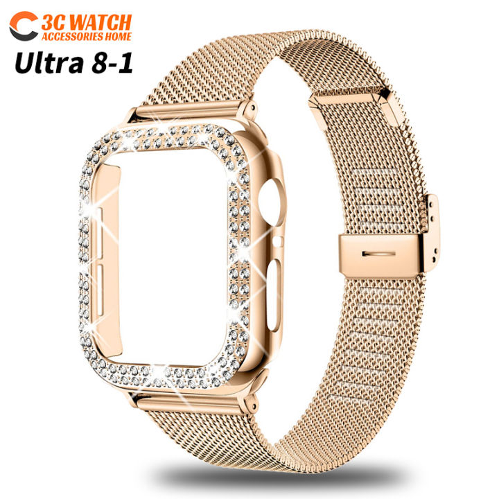Metal Stainless Steel Strap Compatible with Apple Watch Bands 44mm 45mm  49mm 42mm 41mm 40mm 38mm Accessories Bracelet Metal Wristbands for iWatch