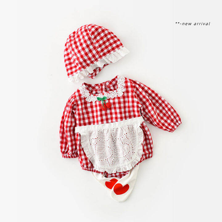 milancel-autumn-baby-clothes-newborn-clothes-plaid-bodysuit-and-hat-infant-one-piece