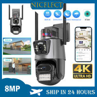 Niceelect กล้องวงจรปิด8mp 4K กล้องเลนส์คู่ Ip,กล้อง Wifi Ptz หน้าจอคู่กล้องตรวจตราวิดีโอความปลอดภัยกลางแจ้งกันน้ำกล้อง Ip เตือนภัยไฟตำรวจ