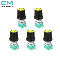 5PCS lot 5K 10K 20K 50K 100K Rotary Potentiometer 6mm Knurled Shaft Single Linear B Type B10K ohm 6 Pin 6PIN 6P With Caps Yellow