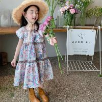 Children Dress 2023 Summer New Fashionable Korean Styles Short Sleeve Flower Printed Girls Casual Simple Princess Sweet Dress  by Hs2023