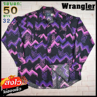 Wrangler®แท้ อก 50 เสื้อเชิ้ตผู้ชาย แรงเลอร์ สีม่วงดำ เสื้อแขนยาว เนื้อผ้าดี ทรงสวย เสื้อวินเทจ