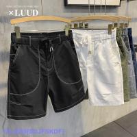 Top LUUD Summer New Open Line Design Overalls Trendy All-Match Drawstring Pants Retro Straight Casual Shorts Men YY ❒