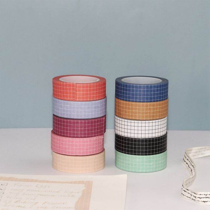 10pcs-colored-washi-tape-simple-pure-color-plaid-set-diy-handbook-decoration-sticker-school-party-supplies