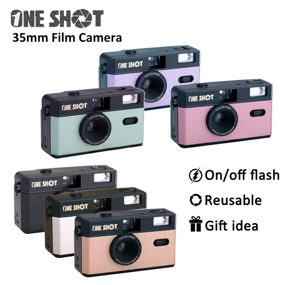 oneshot film camera with flash focus free 35mm f9 lens