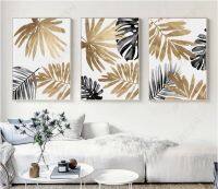 Nordic Golden Leaves ผ้าใบพิมพ์ Modular Wall ภาพวาดสำหรับห้องนั่งเล่น Wall Art Home Decor