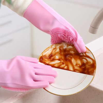 1 Pair Silicone Cleaning Gloves Multifunction Magic Silicone Dish Washing Gloves For Kitchen Household Silicone Washing Cleaning Safety Gloves