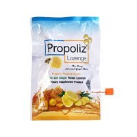 Propoliz Mixs Lozenge โพรโพลิซ มิกซ์ กลิ่นน้ำผึ้ง มะนาวและขิง ชนิดเม็ดอม 8 เม็ด