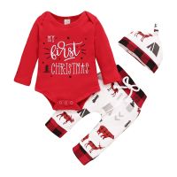 Citgeett Autumn Christmas 3Pcs Infant Baby Girls Long Sleeve T-Shirts Tops Animals Pants Hats Clothes Outfit Holiday Sets  by Hs2023