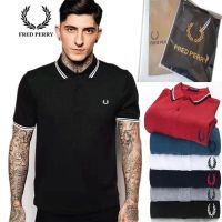 Fred Perry FRED PERRY Grain เสื้อยืดแขนสั้นมีปกลายทางคอปาดสำหรับผู้ชายเสื้อโปโลธุรกิจแบบสบายๆฤดูร้อน