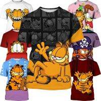 Summer new Mens Casual American Animation Garfield T-shirt 3D Printing Mens Round Neck Short-sleeved Top T-shirt