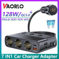 VAORLO อะแดปเตอร์ชาร์จในรถยนต์ในรถ7 In 1ในรถ3ช่องไฟแช็ก Splitter 3 USB พร้อม PD30W/QC ชาร์จ3.0 (สาย1ม.) 127W 12V/24V สวิตช์เดี่ยวที่ชาร์จในรถสำหรับอุปกรณ์ในรถยนต์ทุกชนิด