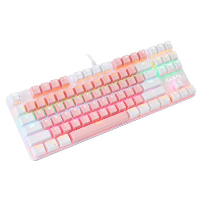 YABA Mechanical Keyboard Two-color 87-key Green Axis Mechanical Keyboard Pink Gaming Girl Keyboard ABS Wear-resistant Keycap