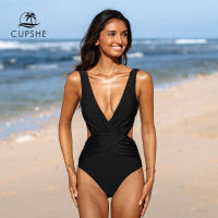 CUPSHE Plunge Cutout ชุดว่ายน้ำชิ้นเดียวสำหรับผู้หญิงสีดำเซ็กซี่เปลือย Monokini ชุดว่ายน้ำ2023ฤดูร้อนชุดว่ายน้ำ B Eachwear