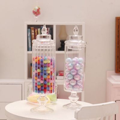 ☢♂ 1/12 Dollhouse Miniature Glass Jar Retro Gummy Candy Biscuit Jar Bottle Modle Toy Kitchen Furniture Doll House Decor Accessoires