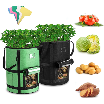 7/10 Gallon Plant Bags Breathable Permeable Non-Woven Fabric Grow Bag Potato Tomato Transparent Film Visible Window Plants Bag Indoor Seedling Tray Planting Seedling Growing Vegetables And Fruits Growth Grow Bag