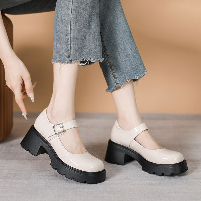 รองเท้า Mary Jane พื้นหนาสำหรับผู้หญิงสำหรับฤดูร้อน 2023 รองเท้าส้นสูงย้อนยุคส้นหนาสไตล์ใหม่ญี่ปุ่น jk รองเท้าหนังผู้หญิง