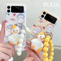 เคสโทรศัพท์ขาตั้งเป็ดลายโซ่น่ารักเหมาะสำหรับ Samsung Galaxy Z Flip 4 3 Z Flip3 Flip4 5G ฝาครอบซิลิโคนลายการ์ตูนเคสกันกระแทก Funda