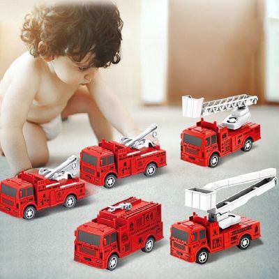 4 Pcs Small Rebound Truck for Children Pull Back Ladder Fire Fighting Toy Car Model Educational Cars