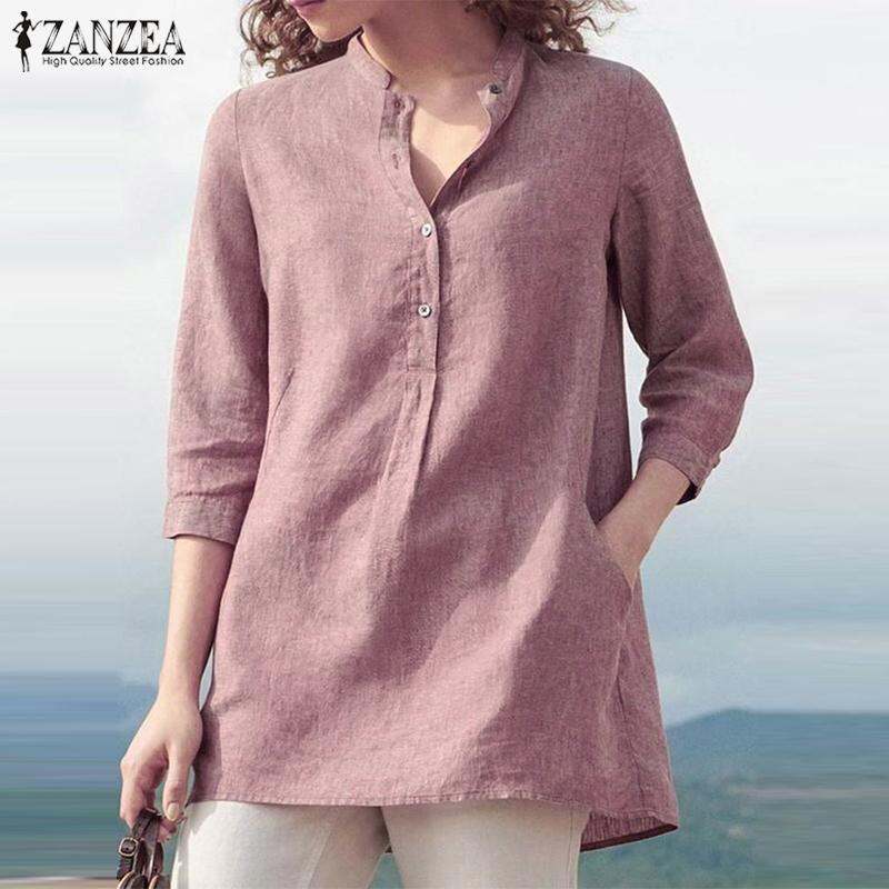 Womens Loose Button Casual Shirt,Ladies 3/4 Sleeve Solid Pockets Blouse Loose Bow Tied Tunic Top T Shirts 
