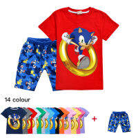 Sonic The Hedgehog เสื้อยืดกางเกงขาสั้นชุดสำหรับเด็กชายหญิงแขนสั้นฤดูร้อนการ์ตูนอะนิเมะผ้าฝ้าย TShirt ใหม่น่ารักสั้นกางเกง711