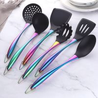 Gold Cooking Tool Set Silicone Head Kitchenware Stainless Steel Handle Soup Ladle Colander Set Turner Serving Spoon Kitchen Tool