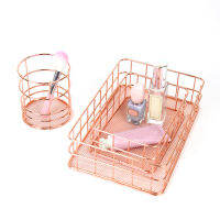 Office Desk Table Mesh Square Pencil Pot Cup Case Container Organizer Rose Gold Metal Pen Holder Home School Storage Basket