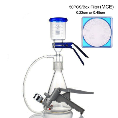 Lab Medical Glassware Vacuum Filtration Membrane Buchner Funnel Flask Apparatus Kit with Manual Pump and MCE Filter