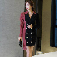 ZAWFL High Quality Formal Notched Collar Patchwork Women Blazer Dress Office Ladies Elegant Empire Double Breasted Vestido