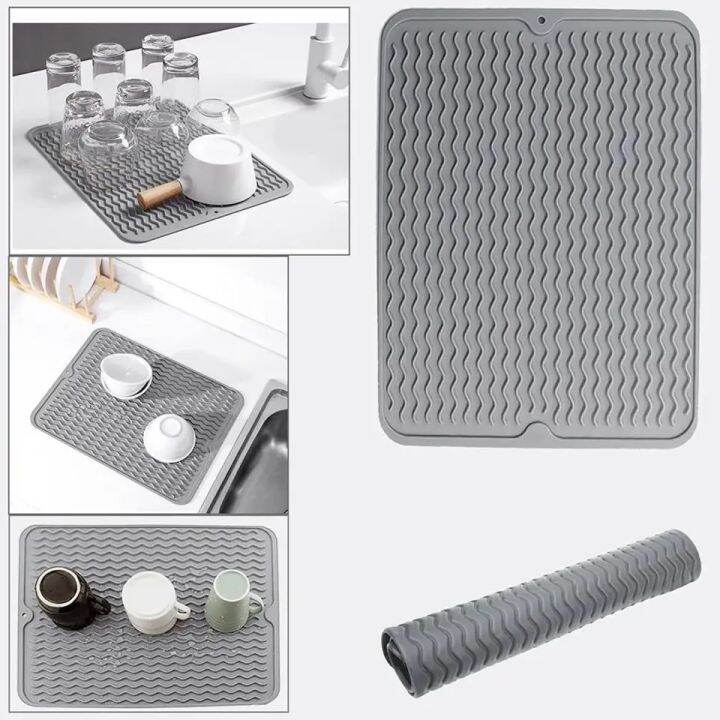 Silicone Dish Drying Mat, 40 x 30cm - Large Dish Drying Mat, Counter ...