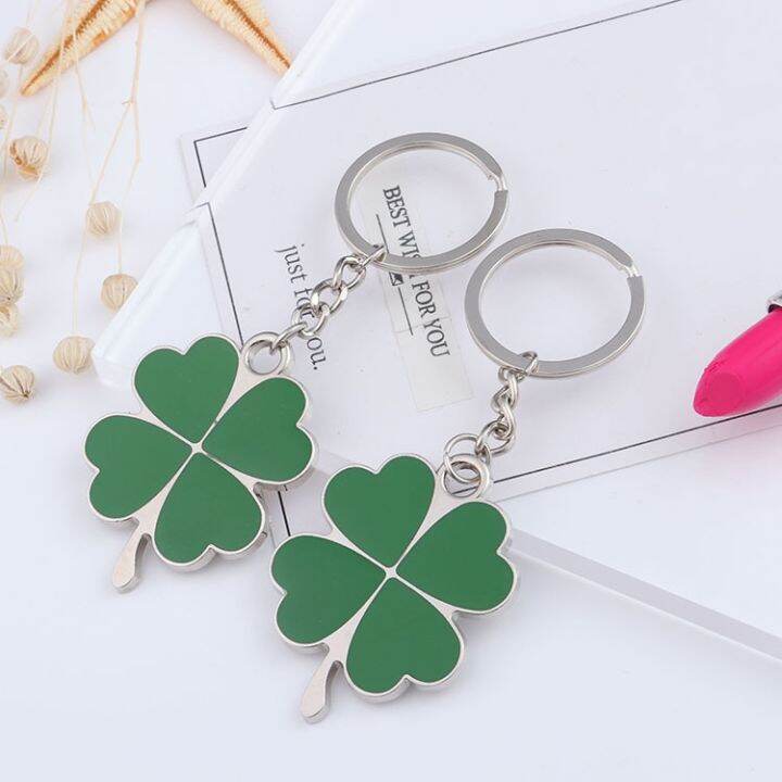 hot-sale-creative-green-color-four-leaf-clover-fortune-keychain-key-chain-ring-pendant-bag-accessories-girls-cute-keyring-gifts