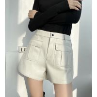 【hot】 leather women high waist 2022 new Korean fashion ladies Wide Leg Biker Shorts femme casual style