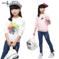 Retail Spring Girls Pullover Kids Clothes Sunflower Sweater Print Outfits T-shirt Beautiful Long Sleeve Children Clothing 3-15 T