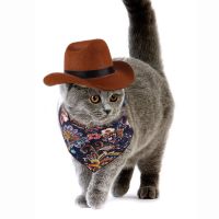 Cute Pet Cat Caps Bibs Sequin Design Headwear Cap Cat Hat Dog Costume Christmas Party Cat Cosplay Pets Dog Western Cowboy Hat