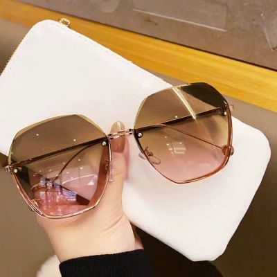 In 2021 The New Trimming Frameless Sunglasses Tide Temperament Show Thin Fashion Glasses Sunglasses Female Face Uv Protection