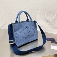 2023 Pradaˉspring new cool denim canvas Tote bag high sense of the small retro large capacity shoulder bag handbag