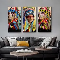 Canvas Paintings Colorful Feather Indian Woman on the Wall Art Posters and Prints Woman Portrait Wall Pictures Home Decor