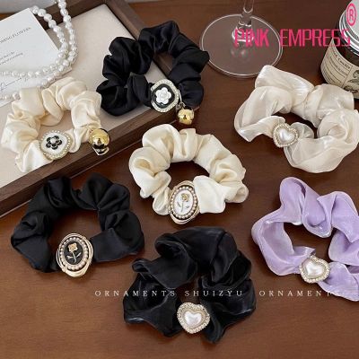 French Rose Camellia Scrunchies High Grade Rhinestone Hair Tie Elastic Soft Hair Band Ponytail Accessories