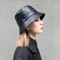 HOT★Winter Autumn Solid Black Soft PU Leather Bucket Cap Retro Lady Panama Hat Outdoor Sunscreen Women Sun Hats