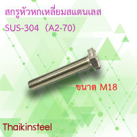 สกรูหัวหกเหลี่ยมสเตนเลส SUS-304 ไซส์M18