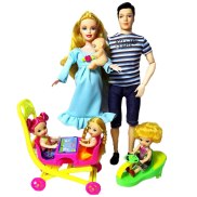 Fashion Doll Toys Family 6 People Dolls Suits 1Mom 1Dad 3 Little Kelly