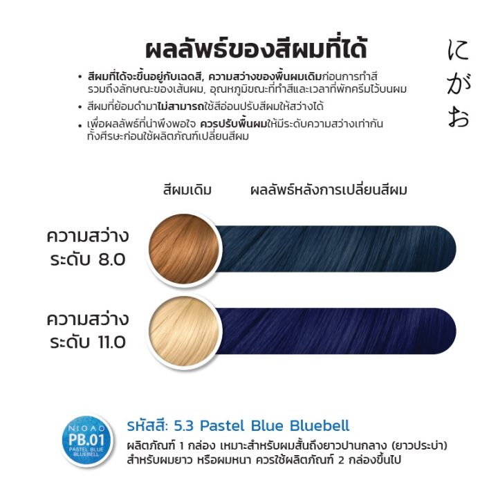 พร้อมส่ง-nigao-hair-color-pb-01-สีบลู-บลูเบล-นิกาโอะ-สีพาสเทส-ครีมเปลี่ยนสีผม-สีย้อมผม-ย้อมผม-ไม่มีแอมโมเนีย-ไร้กลิ่นฉุน