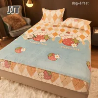 JJT Slippery Bedding Solid color bedsheets, one-piece bedding, velvet bedspreads Coral Velvet Bedspread anti-slip bedding colorful cartoon pattern bedding