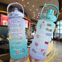 2 Liter Large Capacity Water Bottle with Straw Adult Kids Outdoor Bottle for Water Jug Motivational with Time Marker Fitness Cup